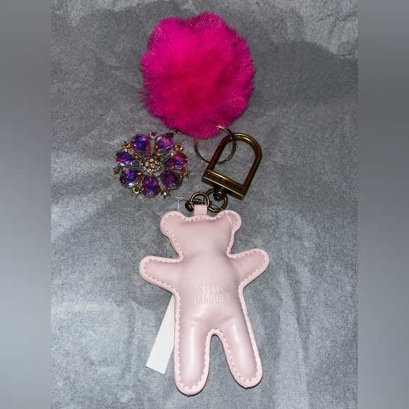 Steve Madden Pink Bear / Pom Pom Bling Bag Charm NWT - Picture 3 of 15